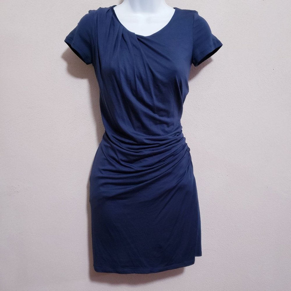 Theory Lucyetta Navy Blue Ruched Mini Dress